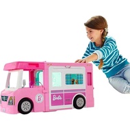 Barbie 3-in-1 DreamCamper Vehicle, Approved 3-ft, Transforming Camper with Pool, Truck, Boat and 60 