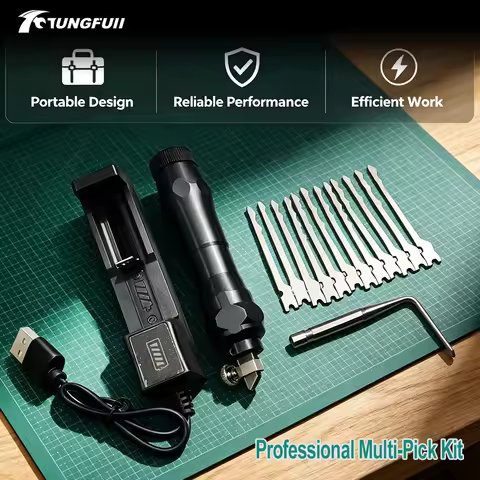 Tungfull Rechargeable Electric Lock Pick Gun Complete Locksmith Tool Kit with Multiple Replacement L