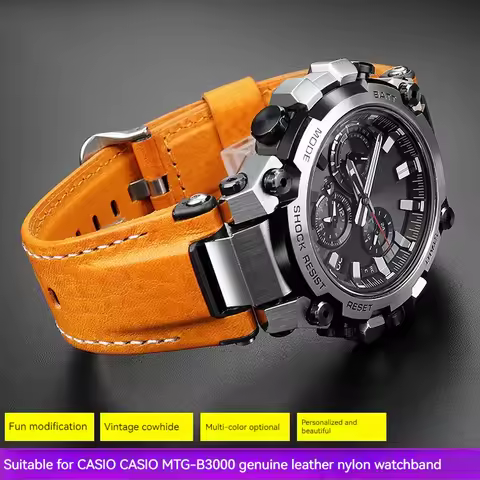 For Casio G-SHOCK MTG-B3000 Italian leather strap MTG B3000 Cowhide watch strap Modified Stainless s
