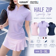 Vsmash Sportswear HALF ZIP High Quality Women's Sports T-Shirt - Lightweight Stretch Cool Gym Runnin