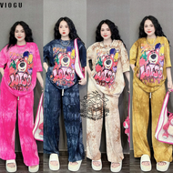 VIOGU มาเลเซีย: ชุดชุดจั๊มสูทฤดูร้อนมัดย้อมพิมพ์ลายการ์ตูนสำหรับผู้หญิง