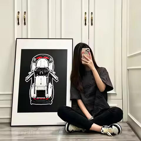 Wall-mounted background display frame, compatible with LEGO Technic 42096 Porsche 911 RSR race car b
