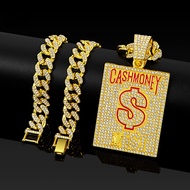 CASH MONEY dollar sign square pendant necklace