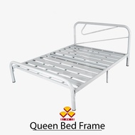 EE HOME 3V Powder Coat Metal Double Bed Frame Katil Queen Besi Queen Bed Frame Queen Size White / Co