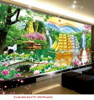 [Tặng kéo]Tranh thêu kín phong cảnh Thuận buồm xuôi gió E70- EDB70 (Tranh chưa thêu)