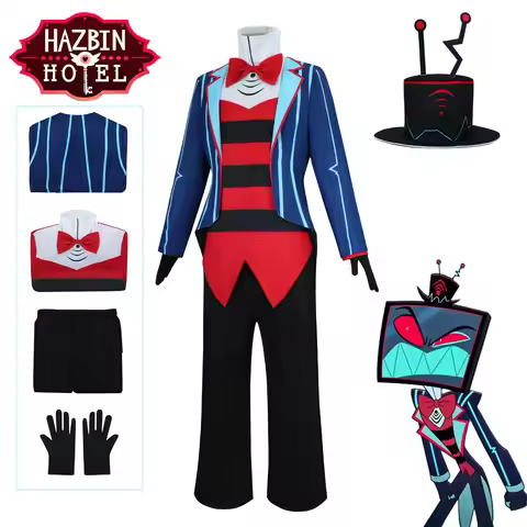 Hazbin Cosplay Hotel Vox Cosplay Costume Uniform Coat Pants Outfit Men Halloween Carnival Blue Red S