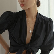 Women Long Fashionable Metallic Hetero-Shaped Temperament Pearl Pendant Atmospheric Simple Necklace 