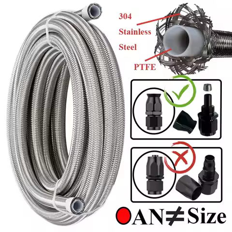 1M/2M/3M/5M AN3 AN4 AN6 AN8 AN10 Racing Hose 304 Stainless Steel Braided PTFE Brake Hose Fuel Oil Li