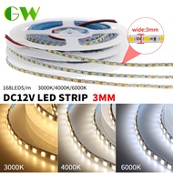 DC12V LED Strip 3MM 168LEDS/m High light Led Tape Light 3000K/4000K/6000K for Line Lights Ceiling Da