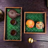 Wow Home Tray Solid Wood Glass Tray Storage Begonia Flower Wood Tray Solid Wood Retro Begonia Flower