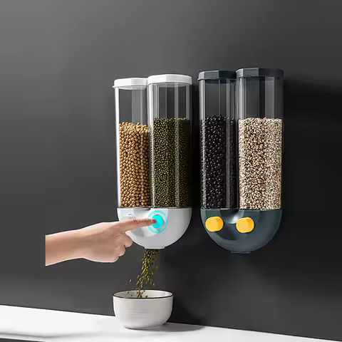 Wall-Mounted Rice Dispenser, 1KG/2KG Grain Container Storage with Lid, Moisture Proof Dry Food Stora