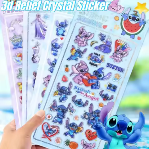 Cute Anime Disney Stitch Frozen 3d Relief Crystal Sticker Transparent Jelly Crystal Decorative Stick