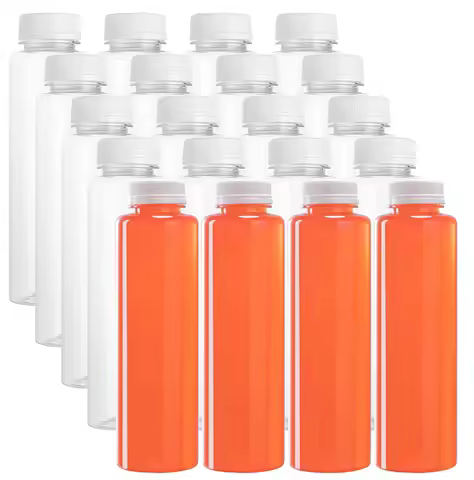 24Plastic Juice Bottles Clear Reusable Drink Containers Empty PET Beverages Bottles Bulk for Smoothi