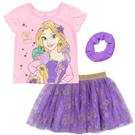Princess Moana Frozen Girls T-Shirt Tulle Mesh Skirt and Scrunchie 3 Piece Outfit Set Toddler to Big
