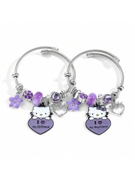 2 piezas de pulseras para parejas con diseño de Hello Kitty [autorizadas]. Amo a mi novia/novio, brazaletes de colgante para accesorios de regalos del Día de San Valentín.