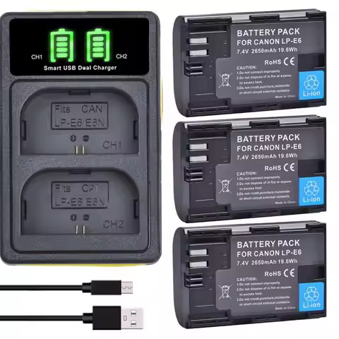 2650mAh LP-E6 LP E6 LP-E6-E6N Battery Pack+LED Dual Charger For Canon EOS 5DS R 5D Mark II 5D Mark I
