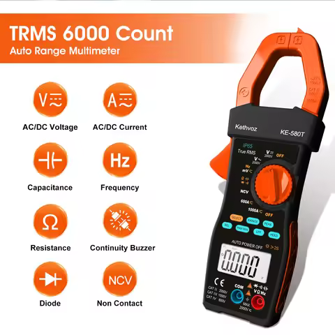 HP-580T True RMS Clamp Meter 6000 Counts 2000V 1000A AC/DC Solar Pro Multimeter with NCV LPF