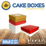 Cake Box Square (8x8x3in) – With or Without Window | 10pcs / 20pcs | White / Red / Gold / Kraft