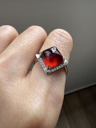 高品星光 紅石榴石 鋯石S925通體純銀麵包戒指 Star Red Garnet & Zircon S925 Sterling Silver Domed Ring,rings,Earrings,ear