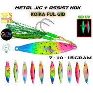 Micro jig plus hook 7gram 10gram 15gram koika ful gid fishing bait micro jig plus hok metal jig 7gra