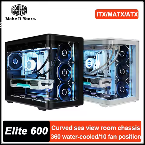 Cooler Master Elite 600 ATX Desktop Computer Case Integrated Curved Glass Sea View Design Support 36