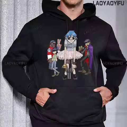 Retro Music Band Gorillaz Demon Days Man Warm Hoodie Boy Crazy Drop Shoulder Long Sleeve Winter Casu