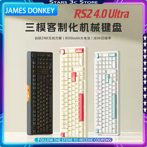 James Donkey RS2 4.0 Ultra Mechanical Keyboard Wireless Double 8K Return Rate Gasket Pro Structure L