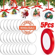 [Wholesale] 5Pcs Christmas Tree DIY Decor Tag Pendant / Xmas Hangable Acrylic Blanks Disc with Hole / Kid Gift Xmas New Year Home Party Decor / Xmas Tree Disk Hanging Ornament