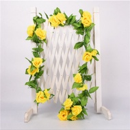 Fake rose vines with 9 colorful flower heads, 2m4 long
