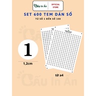 Set of 600 stickers sized from 1 to 100 Printed Bears - 1,2cm (12mm)