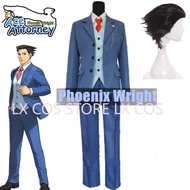 §≈ Ace Attorney Phoenix Wright Cosplay Costumes Blue Uniform Suit Jacket With Tie Halloween Party