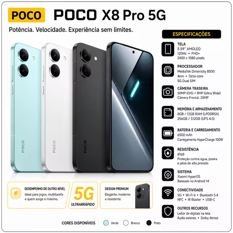 Xiaomi POCO X8 Pro 5G NFC Dimension 8500-Ultra 512GB 8GB RAM 6.59 "50 + 8MP 20MP (Global)