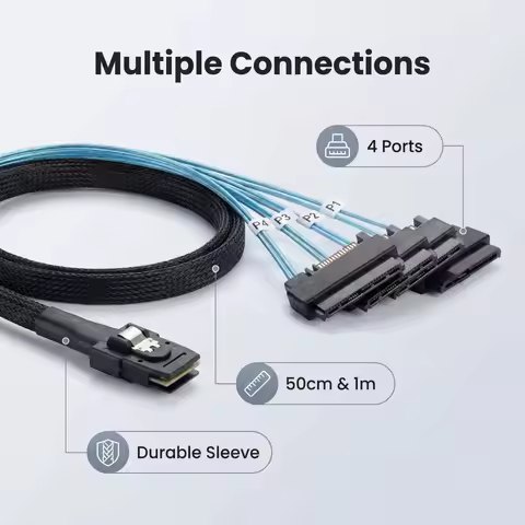 TISHRIC 0.5M 1M Mini SAS36P SFF-8643/SFF-8087 To SFF-8482 SAS29+15P SFF-8087 4xSATA Connector Cable