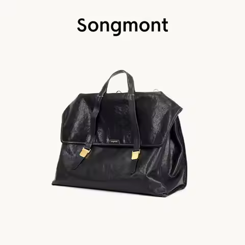 Songmont Vintage Workwear Messenger Backpack Genuine Leather Flap Metal Buckle Large Capacity Laptop