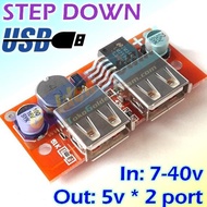 Step Down USB 2 Slot in 7-40v DC Charger Solar Panel Aki Motor Mobil