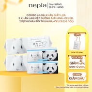 Combo of 4 types of tissue paper - 2 Hana-Celeb moisturizing facial wipes, 2 packs of Hana-Celeb poc