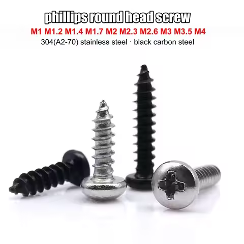 100pc M1 M1.2 M1.7 M2 M2.6 M3 M4 Small 304 A2 Stainless Steel Carbon Steel Phillips Round Head Wood 