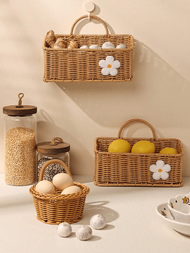 1入組廚房收納籃,掛牆式兼可攜式收納盒,可用於儲存大蒜、洋蔥、雞蛋、零食、化妝品等,適用於復活節儲物使用