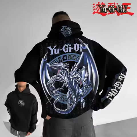2025 Yu-Gi-Oh Character Blue Eyed Ultimate Dragon Printed Male Autumn/Winter Thick and Wide Y2K Hall
