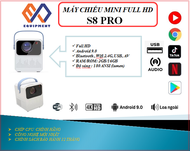 Máy Chiếu Mini S8 PRO Full HD kết nối xem Youtube NetFlix trực tiếp điện thoại không dây