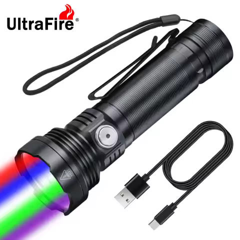 UltraFire ET28S 5 in 1 Multicolor LED Flashlight 10 Modes RGB UV Light USB Type-C Rechargeable Torch