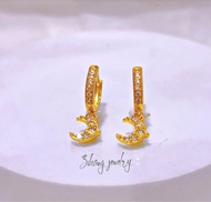 ZIHANG JEWELRY 24K Gold plated high quality zircon stone dangling clip earrings for women E10