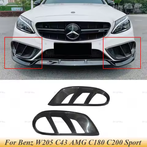 W205 Carbon Fiber FRP Front Bumper Air Vent Cover Trim Foglamp Mesh Grill Frame For Benz W205 C43 AM