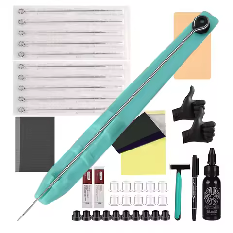 Tattoo Needles 3RL 5RL Hand Poke Pen and Stick Tool Kit Practice Skin Tattoo Ink Body Painting Pen N