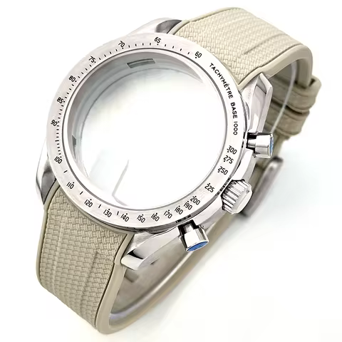 40mm Watch Case Beige Strap Fit 30.5-32.5mm Dial For Seiko Speedmaster VK63 Quartz Movement Mineral 