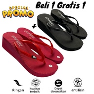 #Sandal Jepit Cewek Wedges Flipper Classic Bhan Spon Anti Slipp #Sendal Santai Hak 5cm Beli 1 Gratis