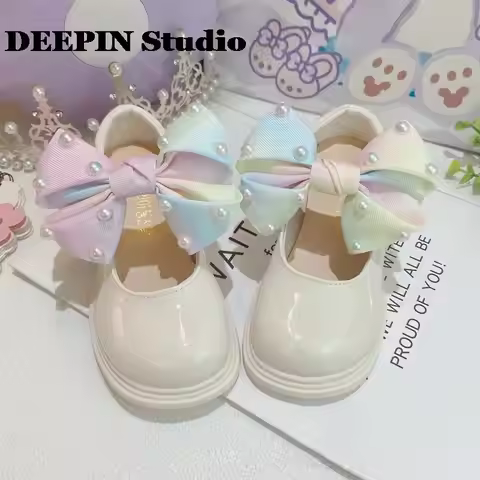 2024 Latest Children'S School Shoes Girls Low-Heeled Bright Leather Shoes Spring Girls Baby British