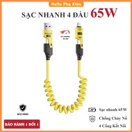 XO 65W 4-lead fast charging cable. 4in1 charging cable - Metal cable spring charging cable. Phone ch