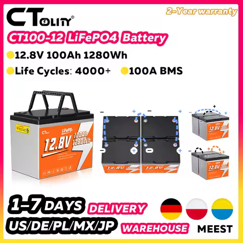 CTOLITY CT100 3.2V 100Ah Cell Battery 1P4S 12.8V 1280Wh LifePO4 Battery DIY 51.2V 10240WH Travel RV 