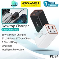 Awei PD24 GaN 65W Desktop Charger Fast Charging Charger Adapter UK Plug Wall Charger 65W Charger Awe
